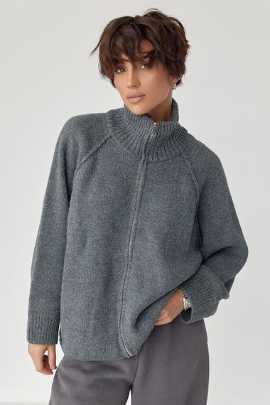 В'язаний кардиган на блискавці вільного фасону - сірий цвет, ONE SIZE (є розміри) | Зображення 3