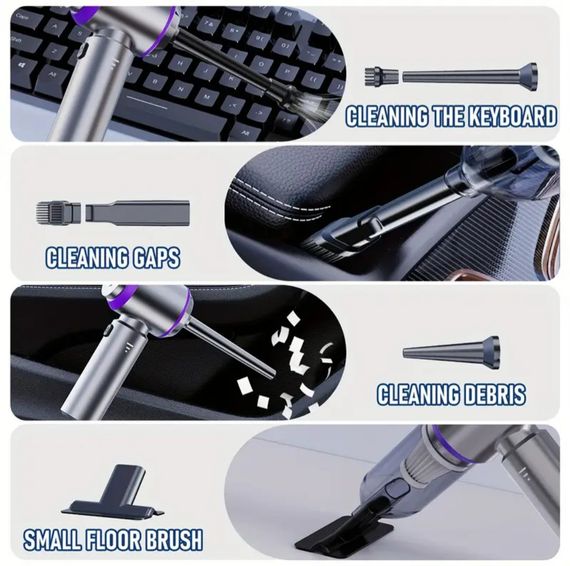 Мощный беспроводной пылесос 3-в-1 с LED-подсветкой, функцией обдува и USB зарядкой. | Зображення 4