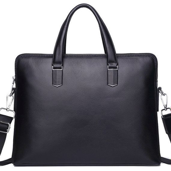 Кожаная мужская деловая сумка-портфель портфель для ноутбука черный Tiding Bag 64028