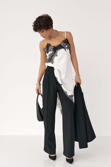 Сатинова майка з мереживом - білий з чорним цвет, ONE SIZE (є розміри) | Зображення 2