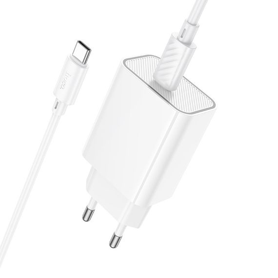 МЗП Hoco C143A Benefit PD20W (1USB-C) + кабель Type-C to Type-C White | Зображення 5