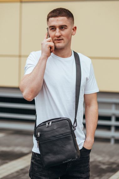 Мужская кожаная сумка Tiding Bag 412072 Черная | Зображення 2