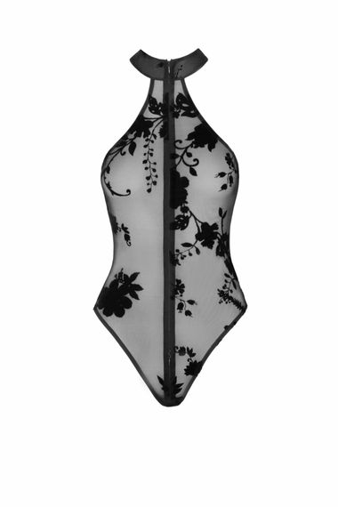 Боді Noir Handmade F314 Ego, 3XL, black, сітка, халтер, високі вирізи, блискавка по всій довжині | Зображення 3
