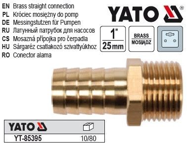 Штуцер для сполучення водяного насоса з шлангом YATO Польша; "ялинка" FI 25- різьба М32, латунний YT-85395 | Зображення 1
