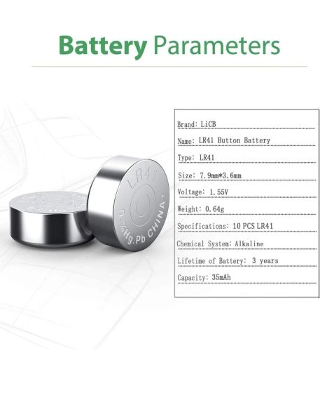 Батарея LR41 AG3 392 384 192 1,5 В, LiCB. 10 шт, плоские круглые батарейки | Зображення 5