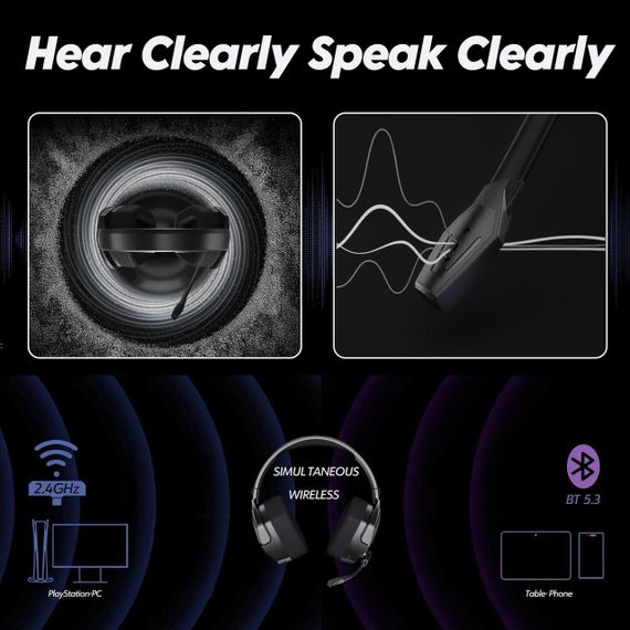 Бездротова ігрова гарнітура Bluetooth Nubwo з мікрофоном, 2.4 ГГц, навушники накладні повнорозмірні геймерські для ПК ноутбука | Зображення 4