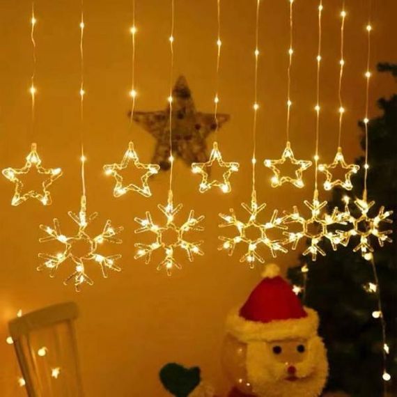 Гірлянда штора зірки та сніжинки 10шт 220 Вт Тепле світло