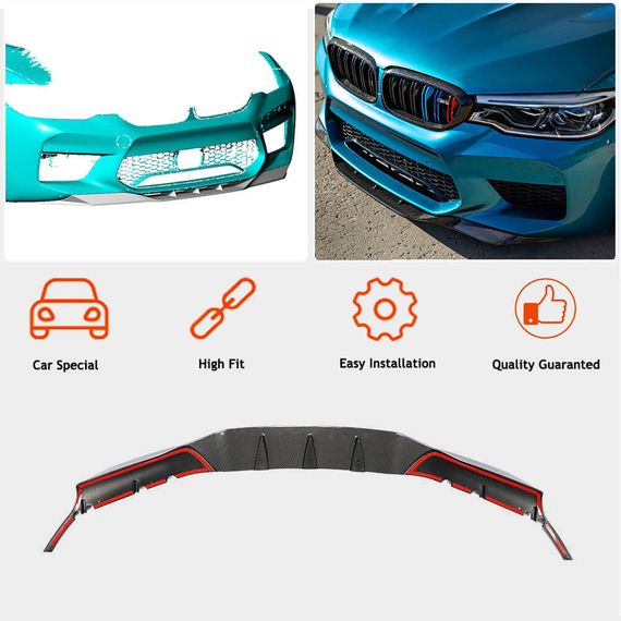 Накладка на передній бампер Lip V4 (для M5 F90 2017-2020, Карбон) для BMW 5 серія G30/31 рр | Зображення 1