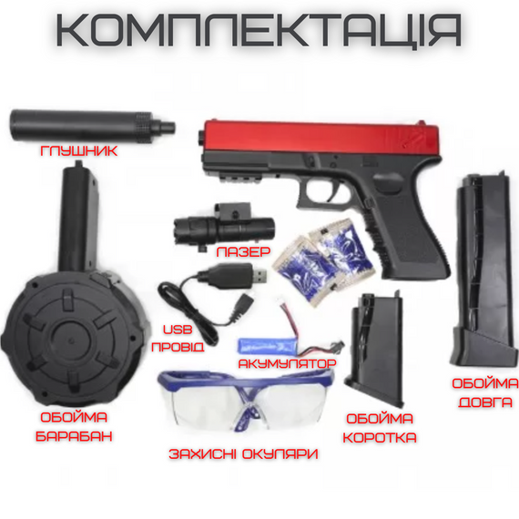 Игрушечное Оружие Детское Гель Бластер Орбиган Глок на Орбизах + Глушитель + Фонарик + 2 Обоймы и Барабан | Зображення 2
