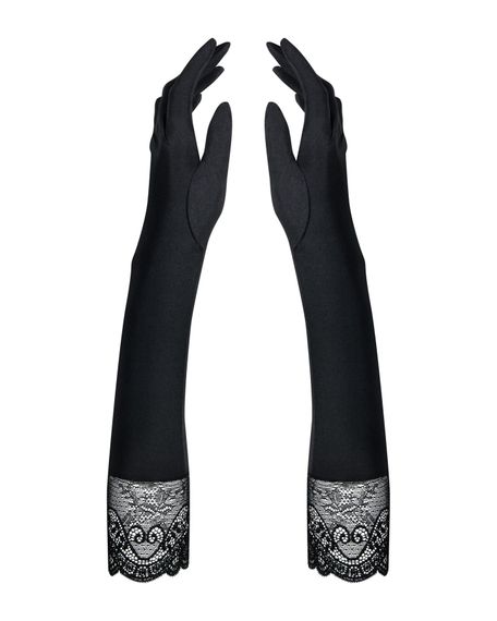 Високі рукавички з каменями та мереживом Obsessive Miamor gloves, black