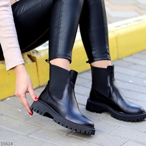 Стильні чорні шкіряні зимові чолсі черевики низький хід | Зображення 8