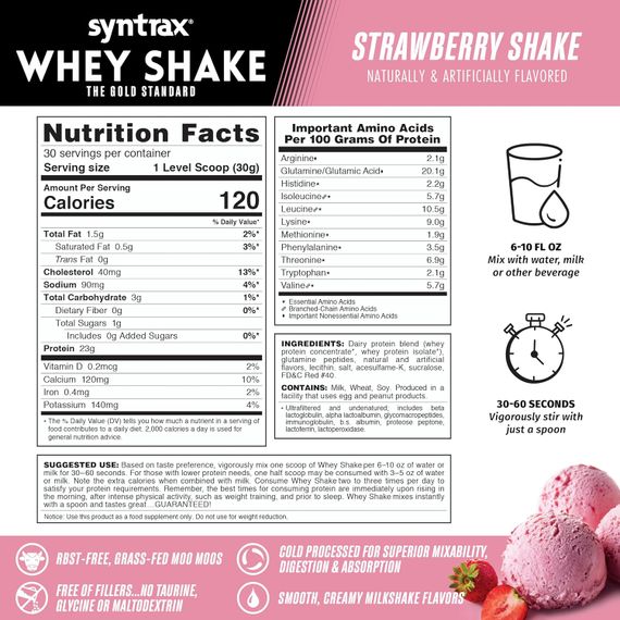 Протеин Syntrax Whey Shake 908 g (Strawberry Shake) | Зображення 1