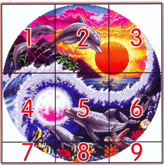 Набір для вишивання за нанесеною на канву схемою "Sun,moon and dolphins". AIDA 14CT printed, 48*48см | Зображення 3