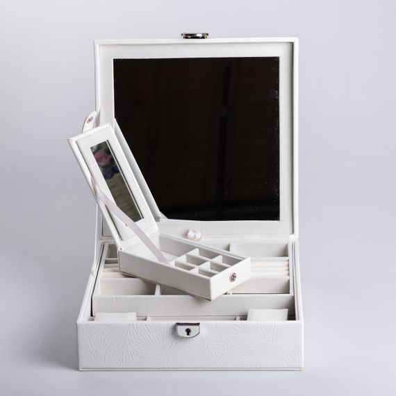 Шкатулка для украшений из эко кожи 2 яруса с замком органайзер для ювелирных изделий | Зображення 3