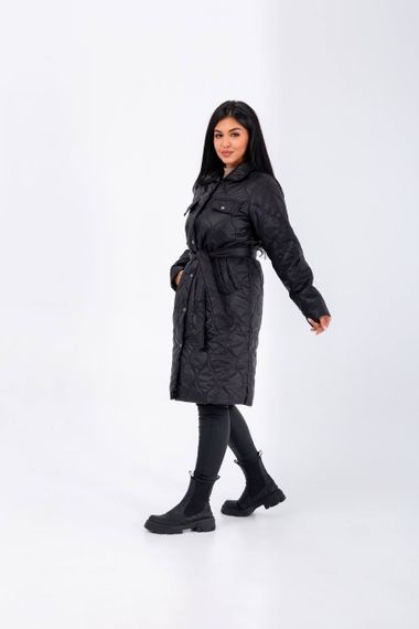 Женская демисезонная куртка-пальто стеганая NB23026 цвет черный, размер 42/44 | Зображення 4