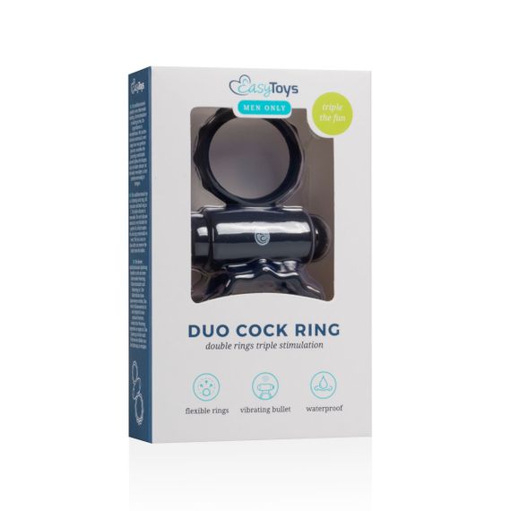ET355BLK Эрекционное кольцо двойное Duo Cockring с вибро, черное sexstyle | Зображення 4