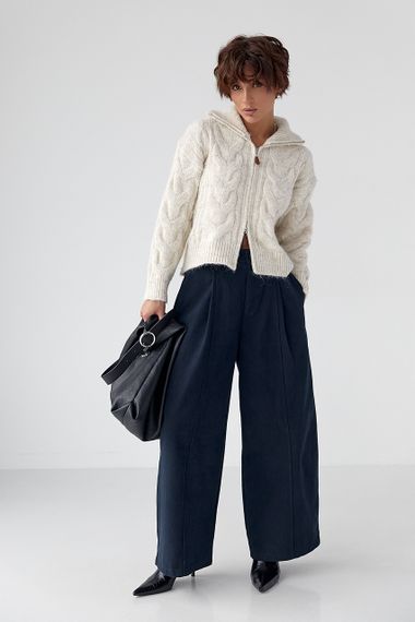 Теплий кардиган в косички на блискавці - бежевий цвет, ONE SIZE (є розміри) | Зображення 2