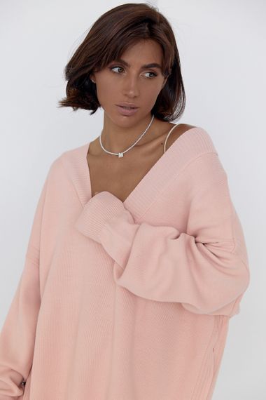 Женский пуловер oversize с боковыми разрезами персиковый цвет S | Зображення 7