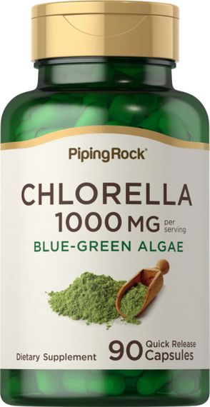 Хлорелла Piping Rock Chlorella Blue-Green Algae, 1000 mg (per serving), 90 Quick Release Capsules