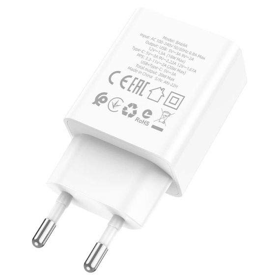 Мережевий зарядний пристрій BOROFONE BA69A Resource PD20W+QC3.0 charger White | Зображення 4