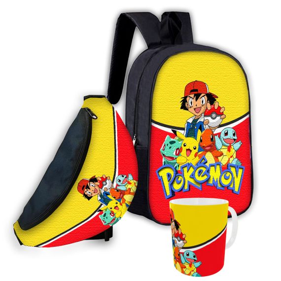 Набір дитячий Покемон Пікачу рюкзак 36х27см сумка-бананка, кружка з принтом для хлопчика (01568)