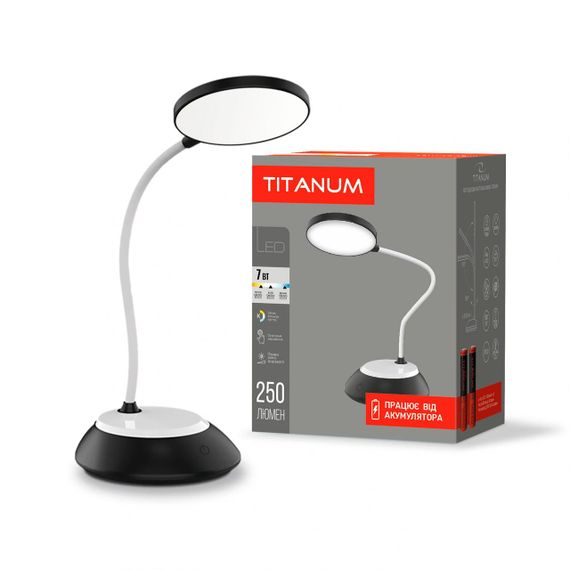 Світлодіодна лампа настiльна з акумулятором TITANUM TLTF-022B 7W 3000-6500K USB чорна