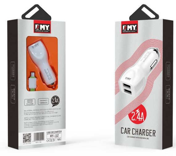 Набір 2 в 1 АЗУ With Iphone Cable DC12-24V MY-112, 2 x USB, 5V / 12W