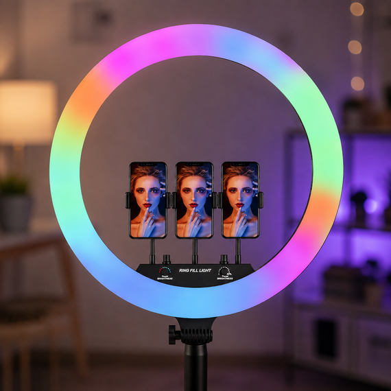 Кольцевая LED лампа RGB MJ18 45см 3 крепления