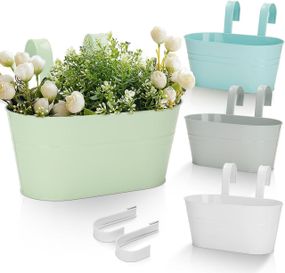 Подвесные кашпо металлические 4 шт, цветной горшок большой с крючком и дренажем для балкона окон перил двора