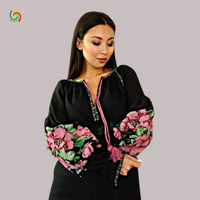 Рубашка Украинская вышиванка  32079 цвет чёрный размер L/XL