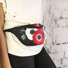 Сумка на пояс бананка Bumbag Цветочки 27x16 см (BB_19A010_BL)