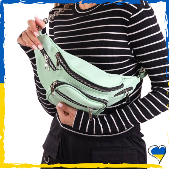 Бананка жіноча з гладкої екошкіри м'ятний колір. Сумка через плече жіноча