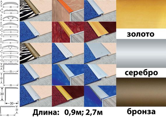 Пороги для пола алюминиевые анодированные 50мм бронза 0,9м | Зображення 4