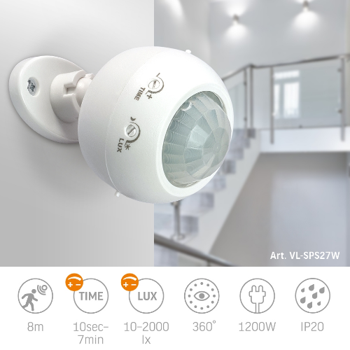 Датчик руху та освітленності 1200W 220V інфрачервоний VL-SPS27W Videx | Зображення 3