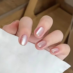 Накладные ногти короткие с клеем Кошачий глаз MY032 Светло-бежевый 24 шт (A9454)
