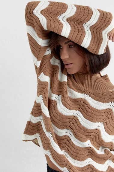 Ажурная кофта с волнистым узором - кофейный цвет, L (есть размеры) | Зображення 5