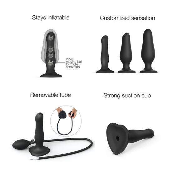 Надувной фаллоимитатор Strap-On-Me INFLATABLE DILDO PLUG - NOIR, шарик внутри, диаметр до 6 см | Зображення 1