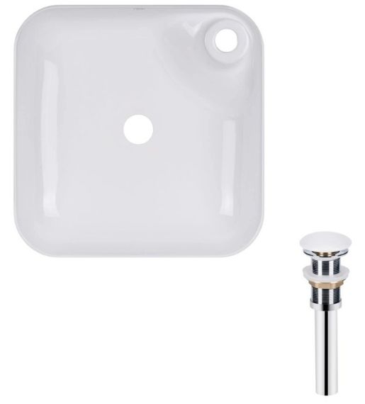 Комплект Qtap Stork: Раковина накладна квадратна 430x430x125 мм White + Донний клапан PU02 (QT15112194WN47318)