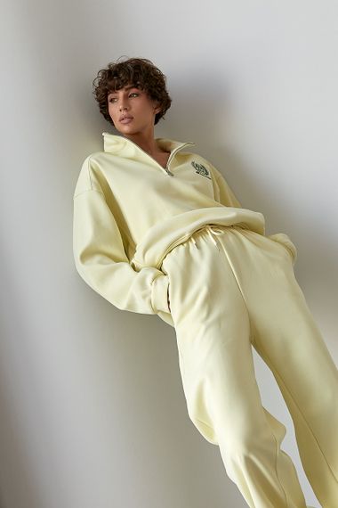 Теплий костюм з прямими штанами та світшотом на блискавці - лимонний цвет, ONE SIZE (є розміри) | Зображення 2