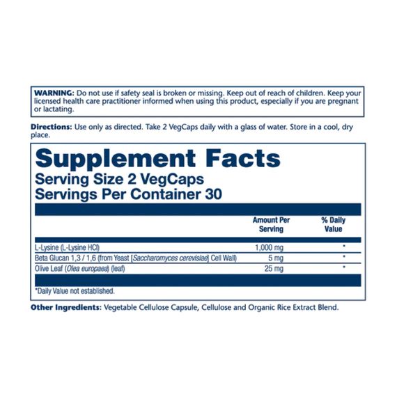 L-Lysine with Beta Glucan 1000mg - 60 vcaps | Зображення 1