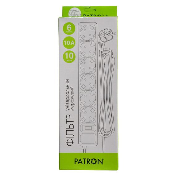 Мережевий фільтр живлення Patron 10 m3*1mm2 (SP-10610) 6 розеток BLACK (EXT-PN-SP-10610) | Зображення 1