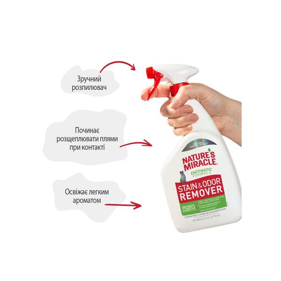 Засіб 8in1 Nature_s Miracle Cat Stain and Odor Remover Spray для усунення плям та запахів від котів 946 мл | Зображення 3