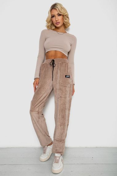 Спортивные штаны велюровые женские на флисе  -уценка, цвет бежевый, 238R58649-1-U | Зображення 1