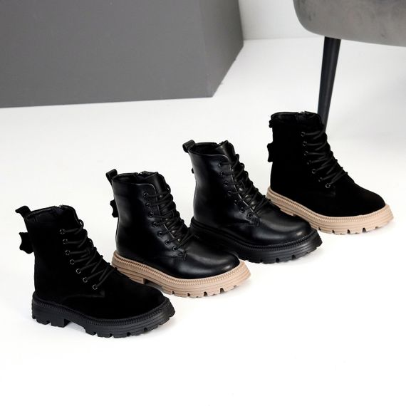 Чорні зимові черевики берці натуральна шкіра на бежевій підошві | Зображення 9