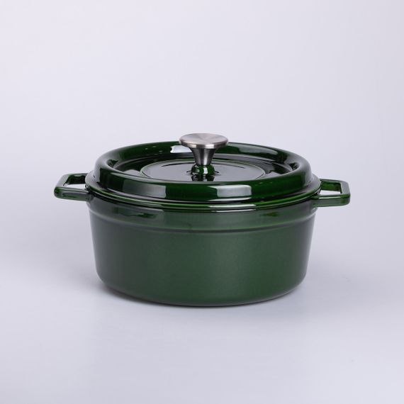 Каструля чавунна емальована 3,5 л з кришкою Ø24 см Зелена | Зображення 1