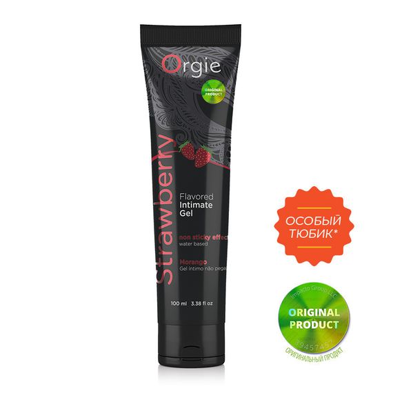 Съедобный лубрикант со вкусом клубники Orgie Flavored Intimate Gel Morango на водной основе, 100 мл | Зображення 1