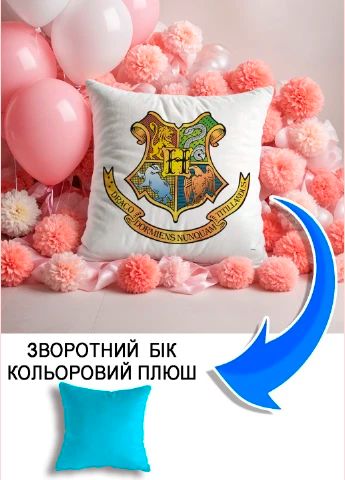 Подушка плюшева Мерч Крафт Дизайн з принтом Hogwarts 2 блакитний плюш квадратна 33х33 см