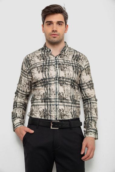 Рубашка мужская с принтом, цвет оливковый, 214R1038