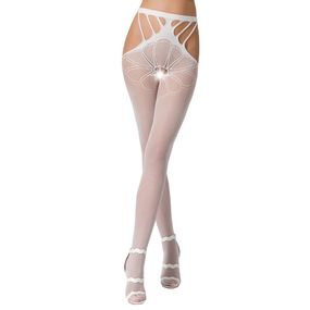 Еротичні колготки-бодістокінг Passion S001 white, з доступом і з відкритими стегнами, S/M/L