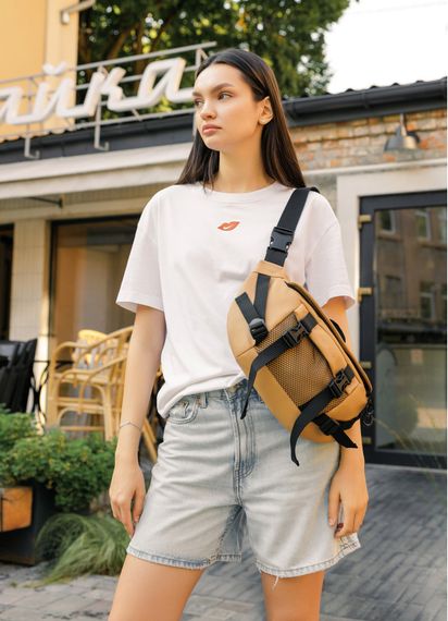 Большая женская поясная сумка бананка Sambag DynamicDart бежевая 38×21×7 см (80411026)